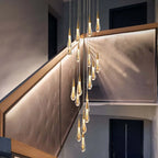 Crystal Tear Drop Chandelier for Staircase, LED Pendant Light in Gold - Indoor Decor