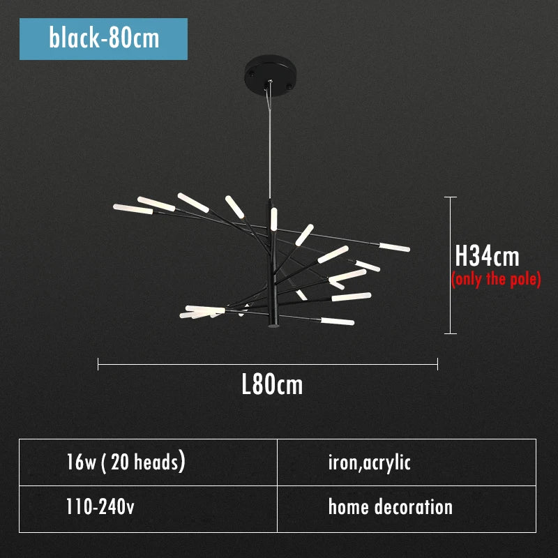 Firework Shape LED Chandelier in Gold and Black for Home Lighting