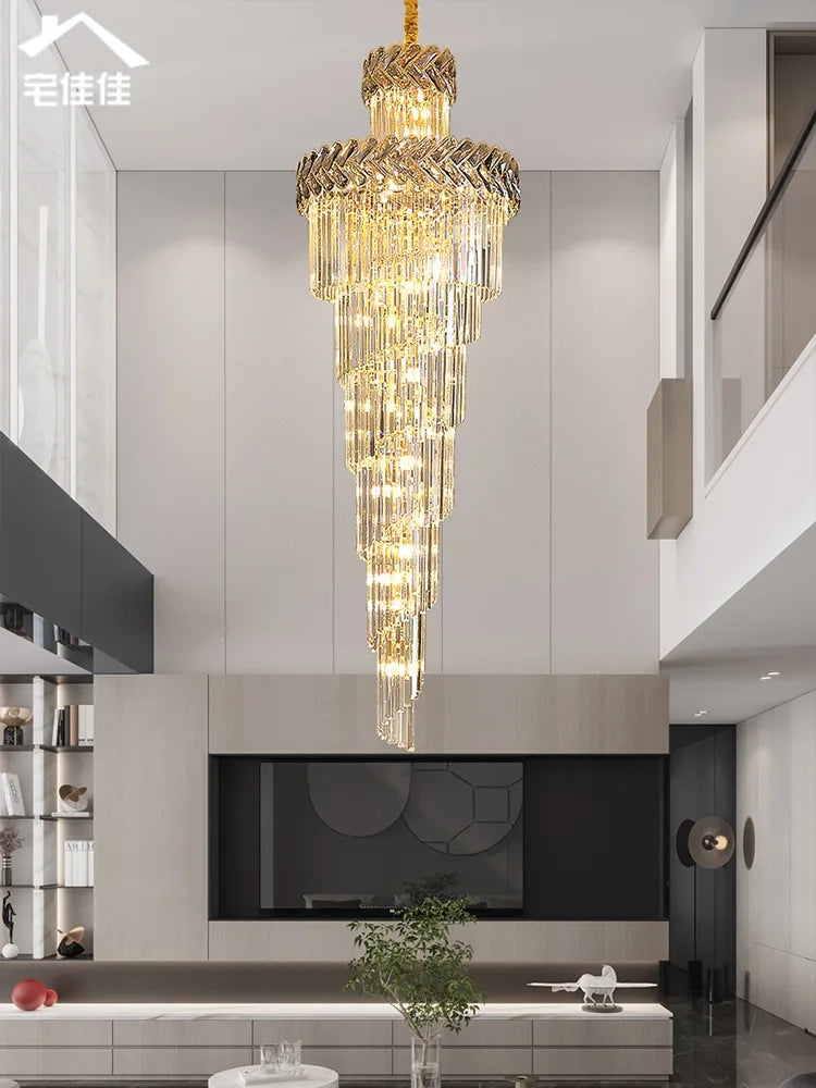 Crystal Chandelier Spiral Staircase Luxury Lighting