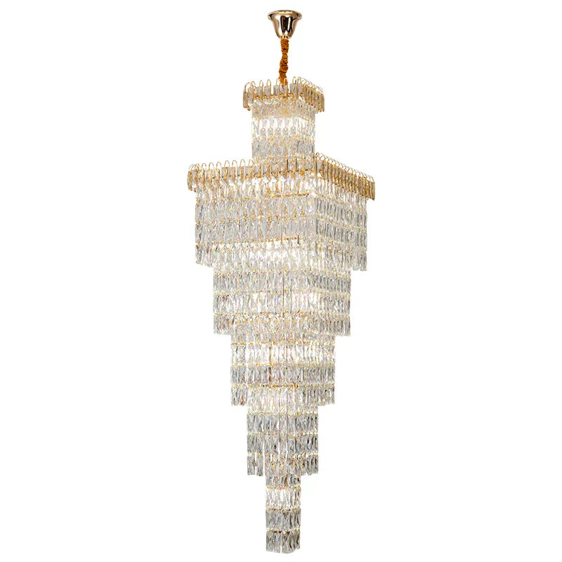 Crystal Luxe Living Room Chandelier - Modern & Elegant Hall Staircase Lighting