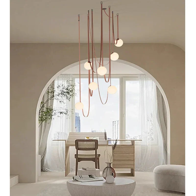 Modern Leather Staircase Villa Chandelier Glass Ball Dining Room Lighting