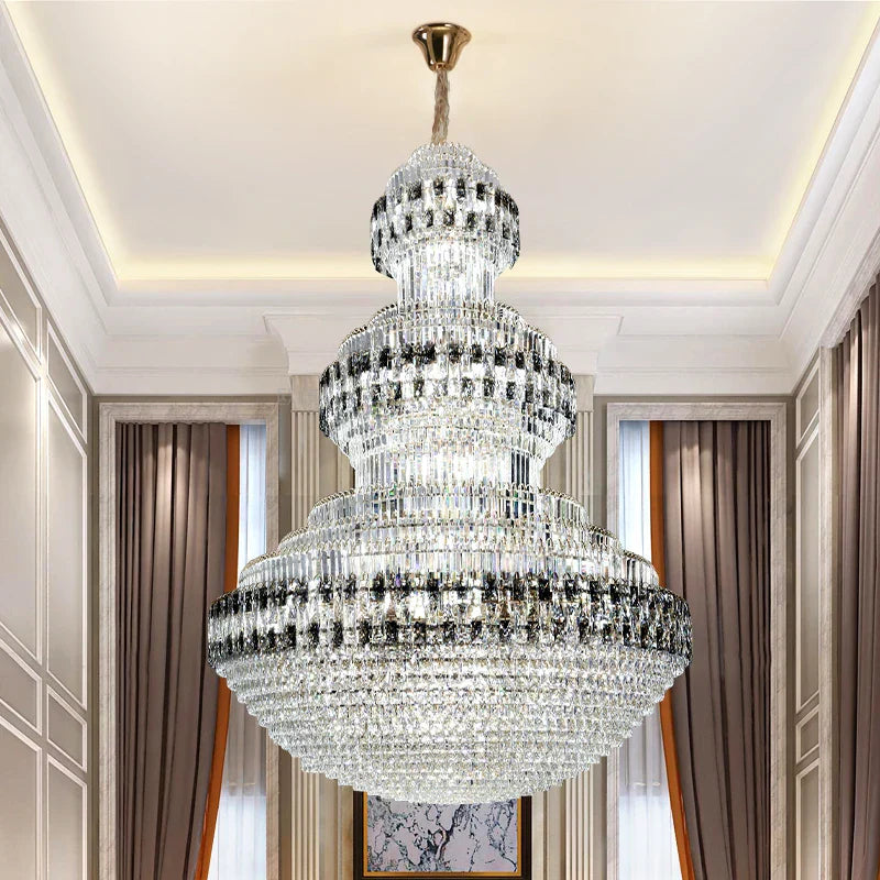 Crystal Chandelier Luxury Duplex Building Hollow Luxury Lamp