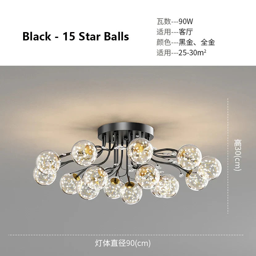 Glass Bubble Ball Crystal LED Ceiling Light - Black Gold Aesthetic Décor