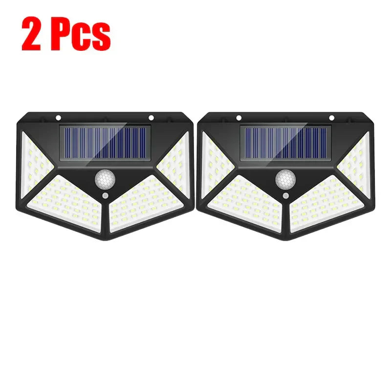 100LED Solar Powered Outdoor Wall Lamp with PIR Motion Sensor