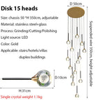 Gold Crystal Raindrop Chandelier for Staircase Foyer