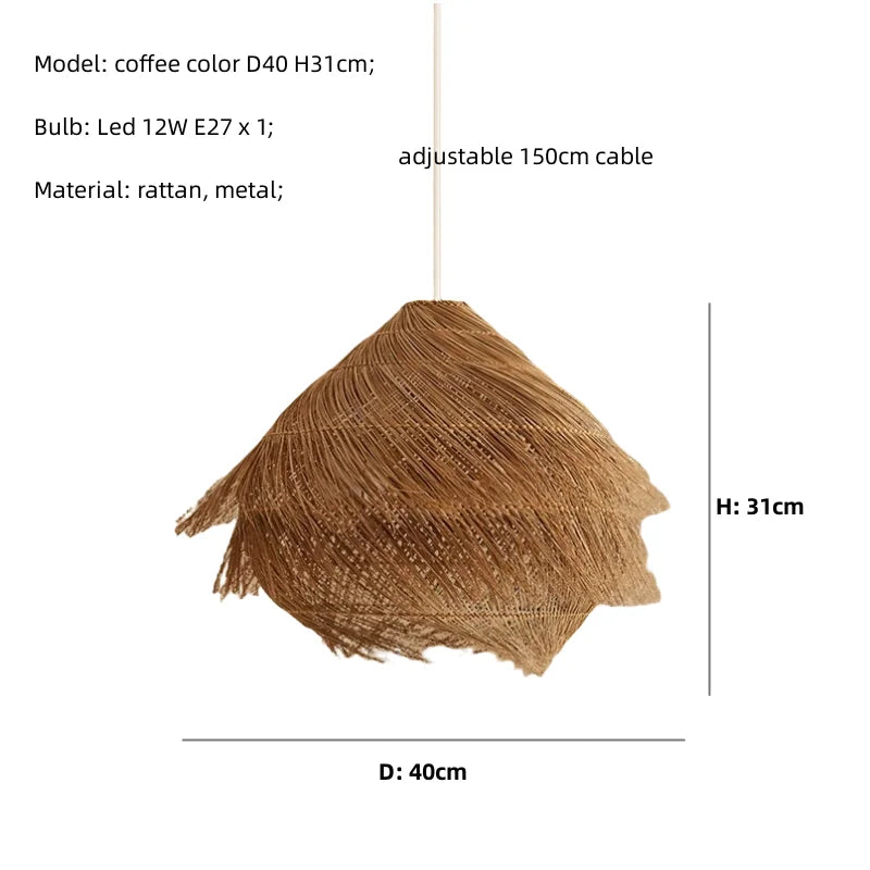 Wabi Sabi Rattan Pendant Chandelier with E27 LED Lights