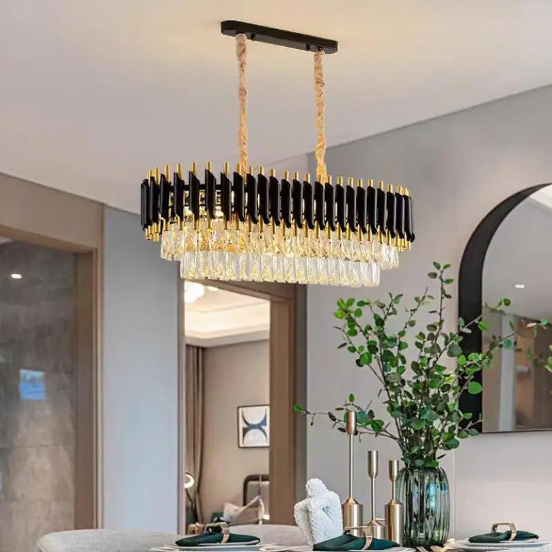 Modern Metal LED Chandelier with K9 Crystal - Luxury Dining Room Pendant Light