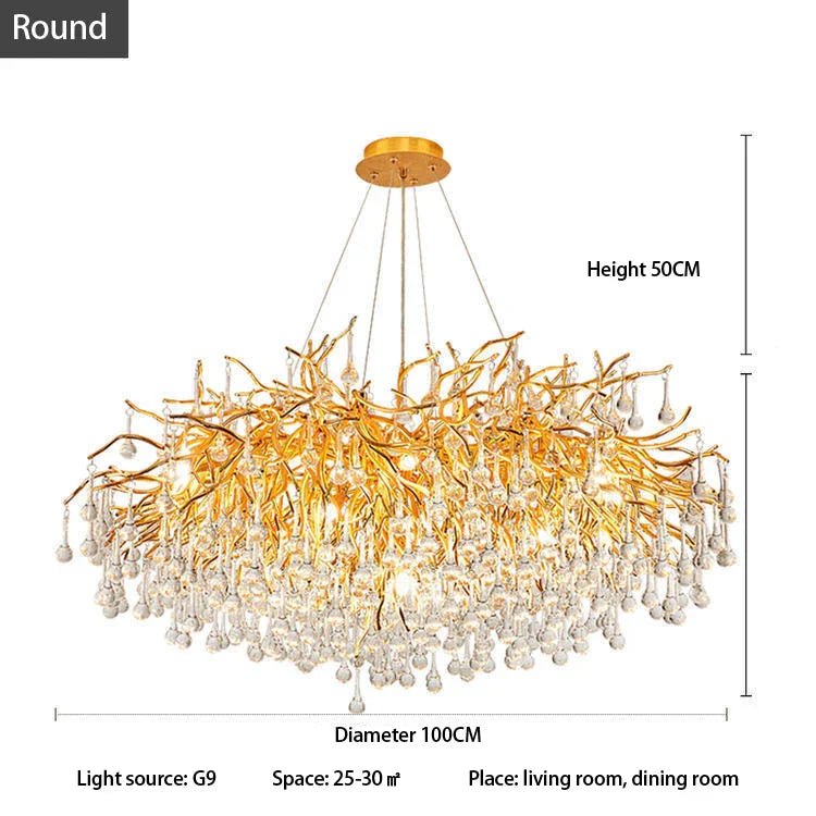 Crystal Tree Branch Chandelier: Luxury LED Pendant Light for Elegant Living Spaces