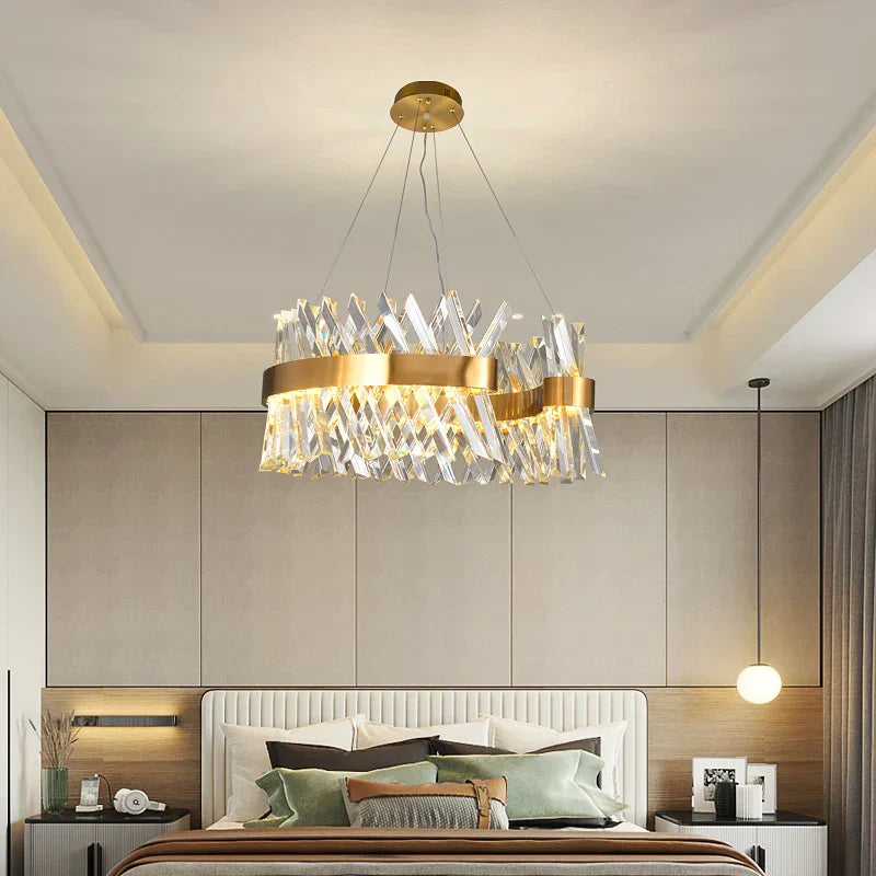 Crystal Pendant Lamp: Dimmable Semi Round LED Pendant Light for Stylish Living Rooms