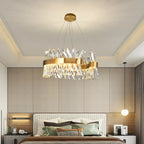 Crystal Pendant Light: Dimmable Semi Round LED Hanging Lamp for Living Room