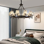 Matte Black Metal LED Chandelier with K9 Crystal Shades - Round Pendant Lighting