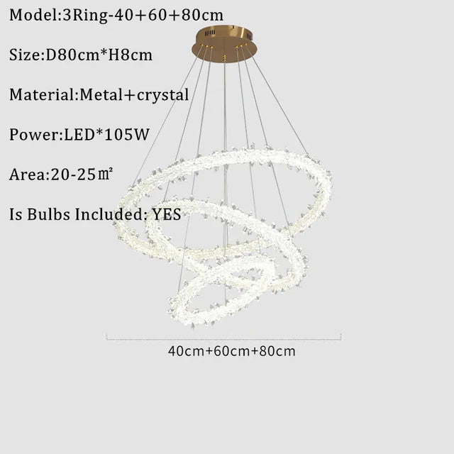 Nordic K9 Crystal Round LED Chandelier for Home, Hotel, & Office