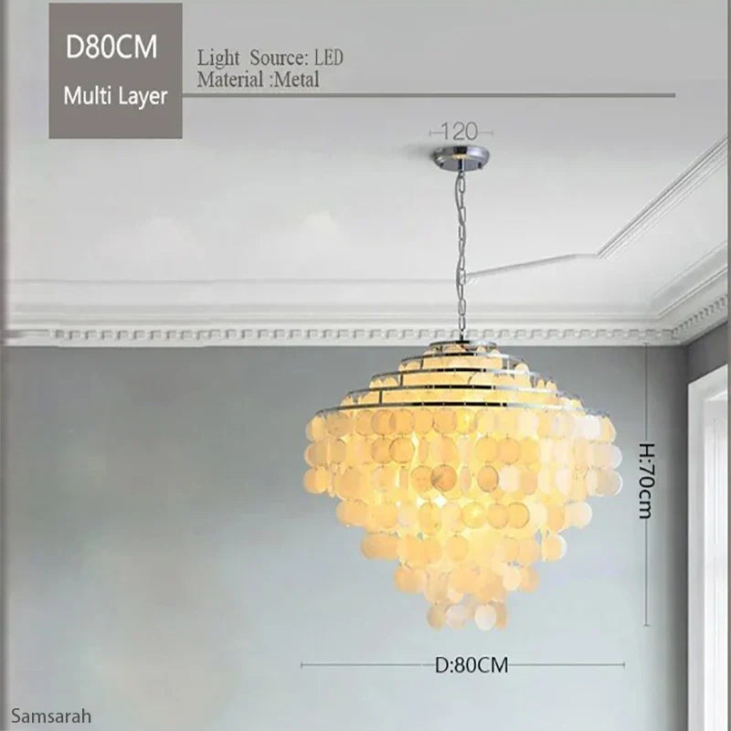 Gold Chrome Metal Shell Chandelier for Restaurant Living Room Hotel Hall