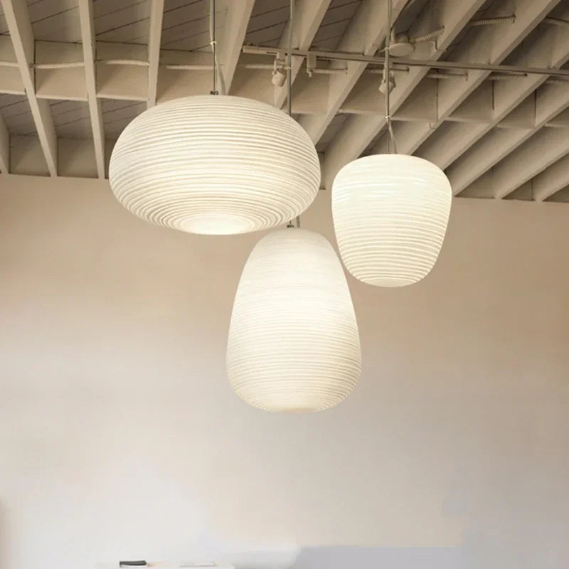 Glass Whorls Cocoon Pendant Light - Milky White, Modern Hanging Lamp