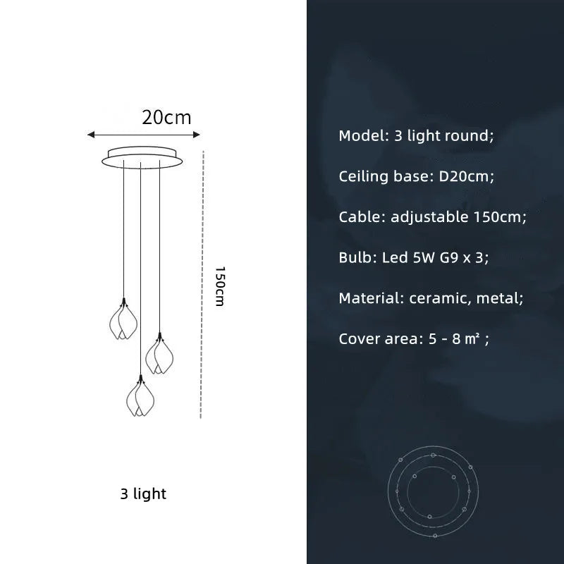 Magnolia Flower G9 LED Chandelier - White Luxury Pendant Light Fixtures