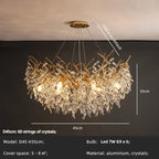 Crystal Branch Chandelier LED Pendant Lamps Elegant Villa Living Room Gold Decor