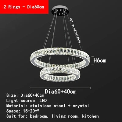 Round Crystal Ceiling Chandelier for Kitchen Dining Room LED Lighting Fixtures