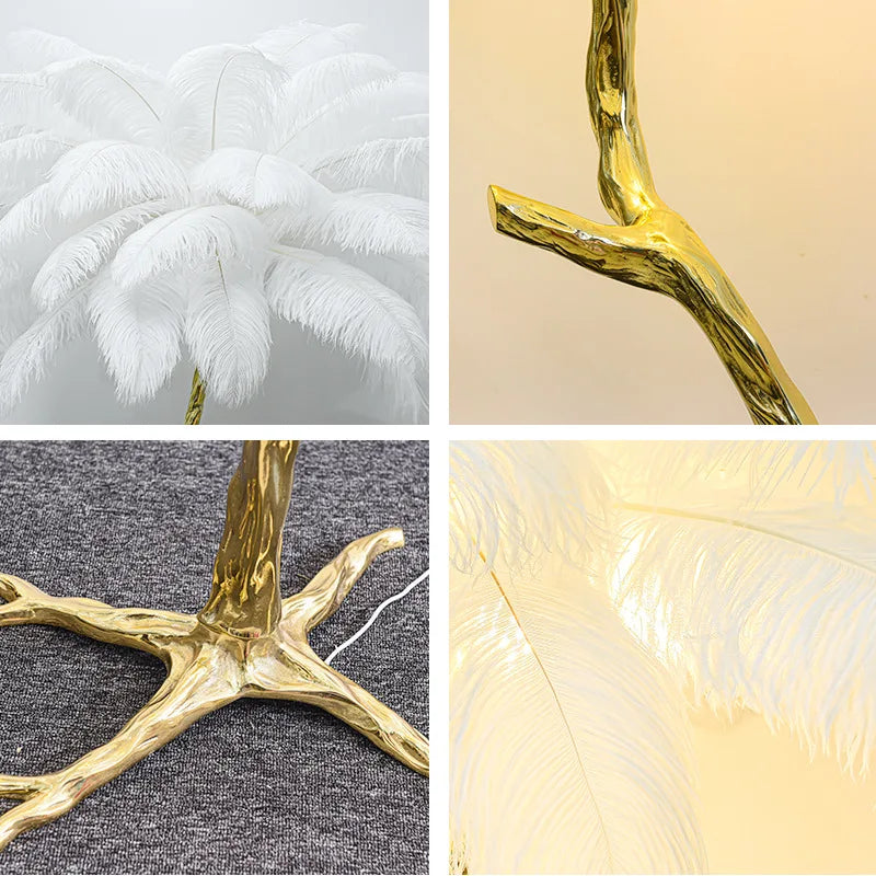 Princess Living Room Luxury Ostrich Feather Floor Lamp in Camel Lush LED Lighting