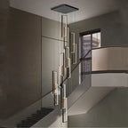 Nordic Black Rectangle LED Chandelier for Living Room, Dimmable Stairs Pendant Lighting