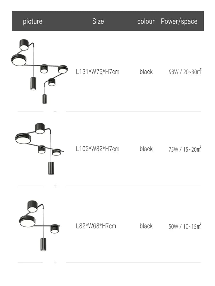 Black LED Chandeliers for Living Dining Bedroom Hall Kitchen: Modern, Simple Indoor Lighting