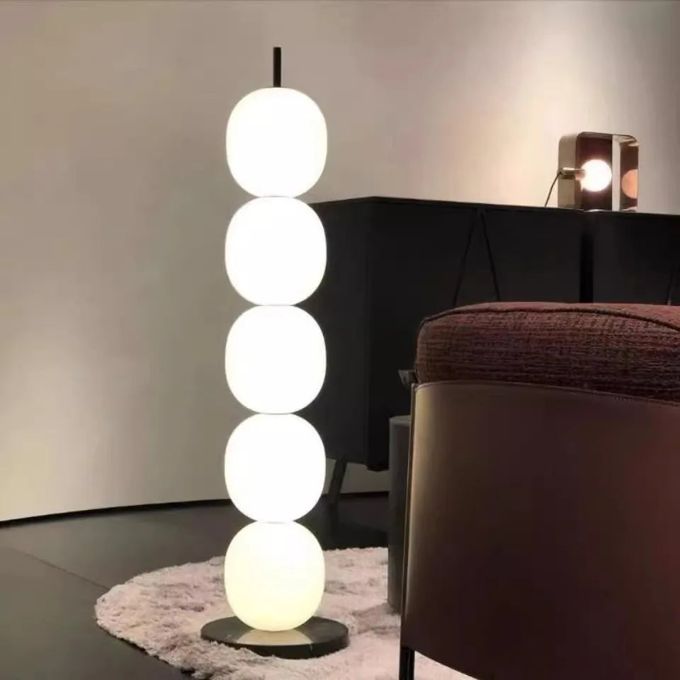 Gourd String Floor Lamp, White Glass Lampshade, Designer Nordic Floor Light