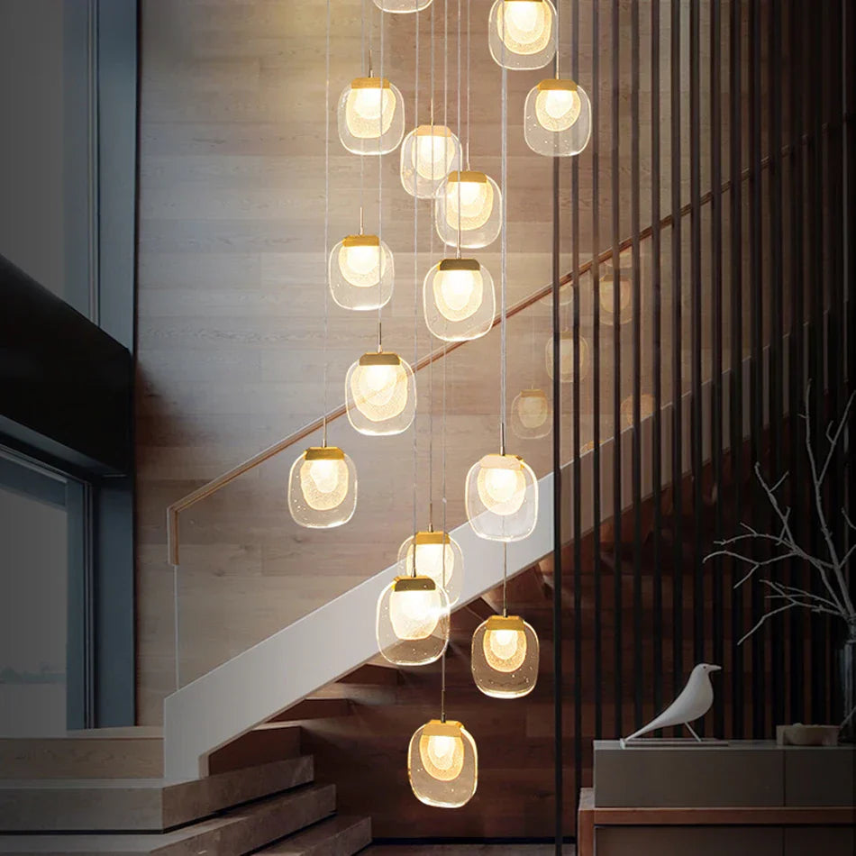Luxury LED Crystal Chandelier for Staircase, Creative Living Room Lighting