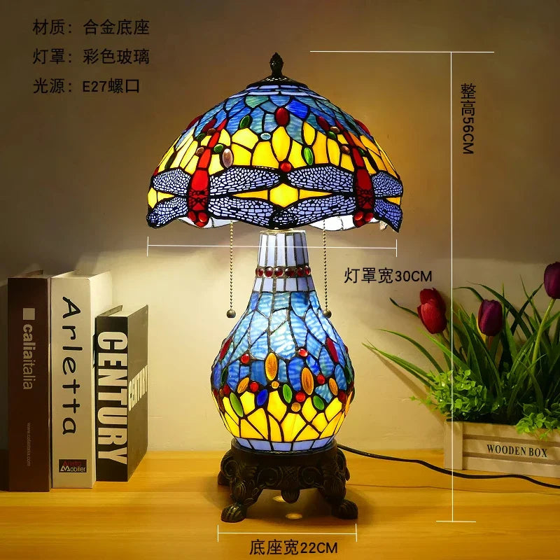 Tiffany Dragonfly Stained Glass Table Lamp by Afralia ™