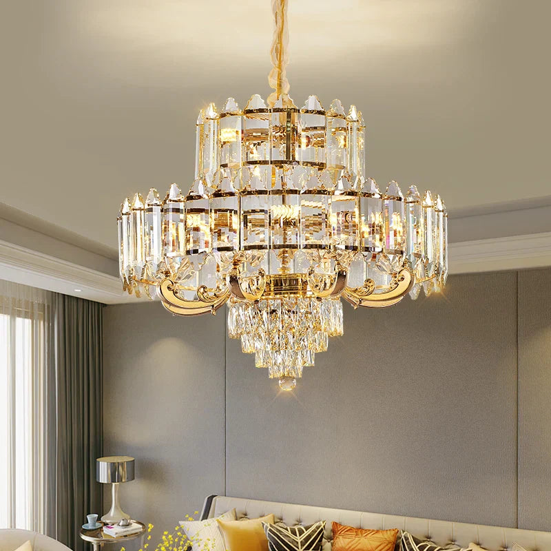 Crystal Chandelier: American Luxury LED Pendant for Living Room, Dining Room, and Bedroom