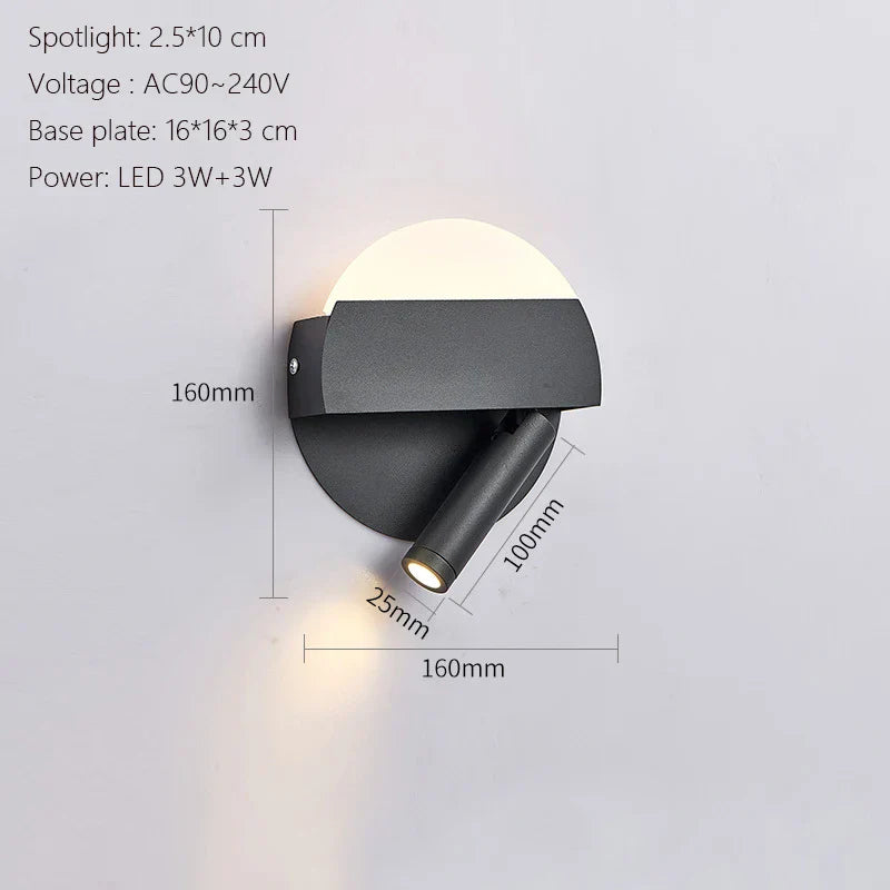 LED Wall Lamp USB Charging Bedroom Hotel Bedside Reading Sconce Switch