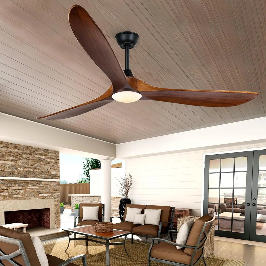 52 Inch Wood Blade Ceiling Fan with Remote Control and Lights