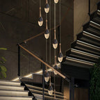 Gold LED Staircase Chandelier: Elegant Luxury Large Pendant Lamp for Living Room