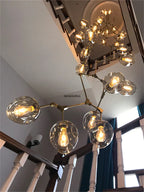 Glass Branching Staircase Chandelier with LED Multi-Color Lampshades.