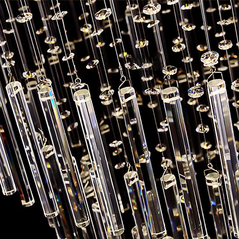 Crystal Column Chandelier: Modern Square Base Hanging Lamp for Living Room, Stair Loft