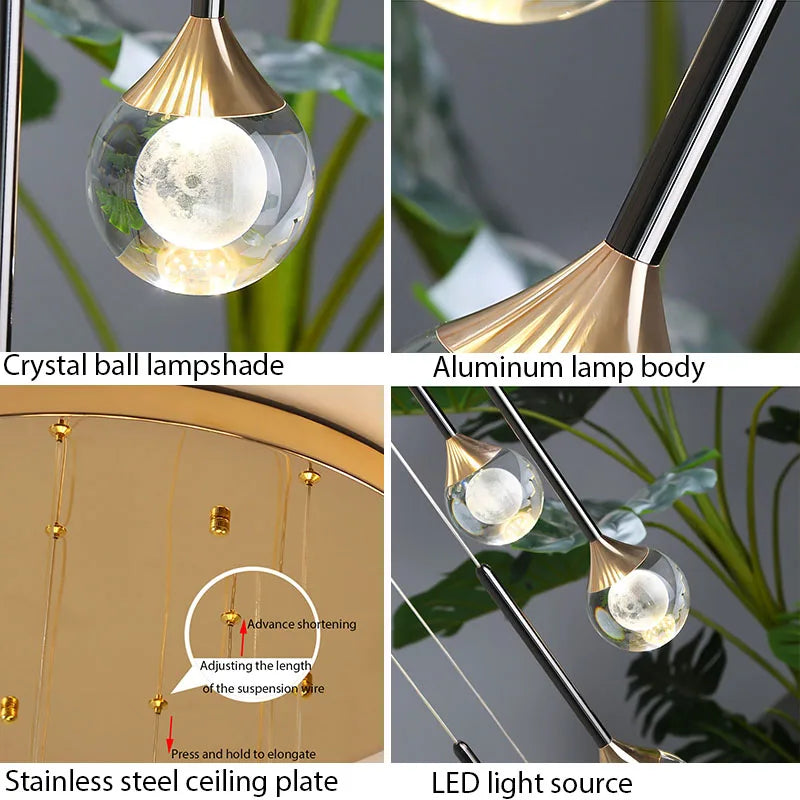Gold Crystal Raindrop Chandelier for Staircase Foyer