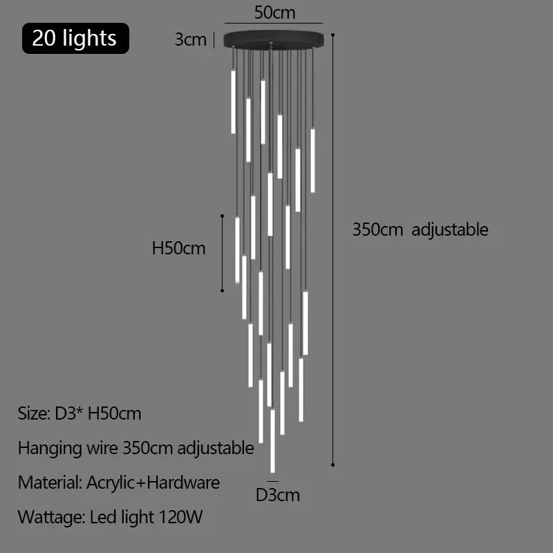 Modern Minimalist Stair Pendant Strip Lamp for Luxury Living Spaces.