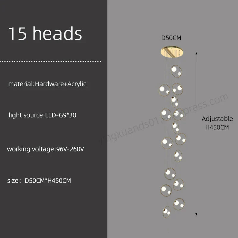 Modern Loft Chandelier Staircase Pendant Light Fixture - Designer Suspension Lustre