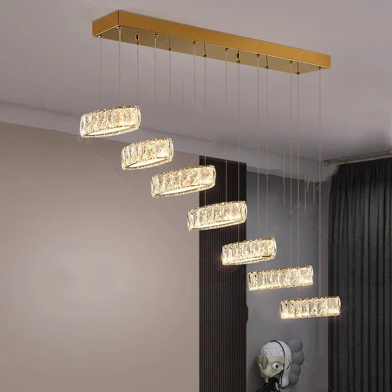 Crystal Chandelier Stair Pendant Lamp Living Room Interior Lighting