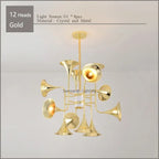 Gold Flared Trumpet Chandelier for Kitchen, Hall, Study, Drawing Room