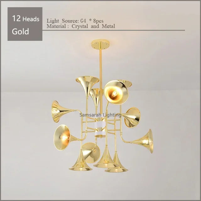 Gold Flared Trumpet Chandelier for Kitchen, Hall, Study, Drawing Room