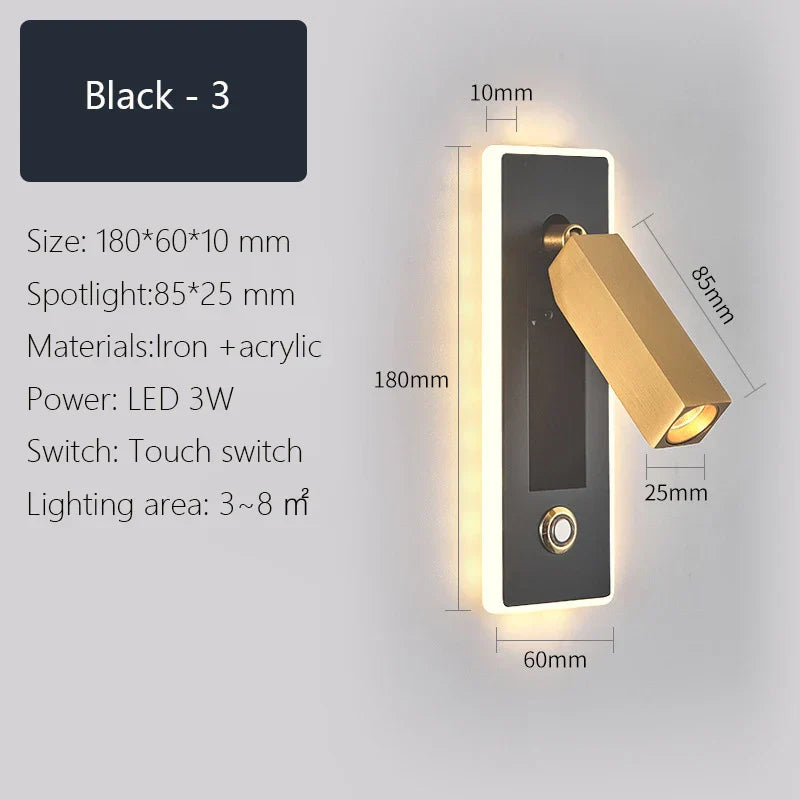 Dimmable LED Wall Sconce Rotation Reading Light for Bedroom Living Room