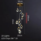 Crystal Chandelier Staircase Pendant Lamp LED Lighting Fixture for Living Room
