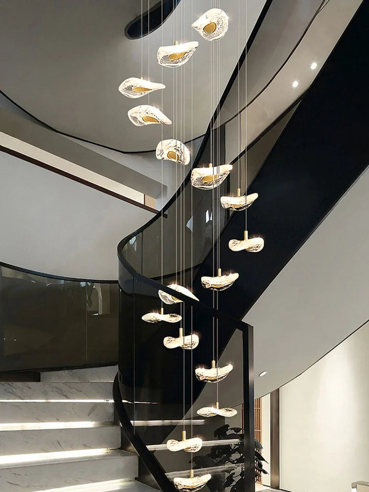 Crystal Glass Staircase Chandelier: Modern Nordic Luxury Living Room Lighting