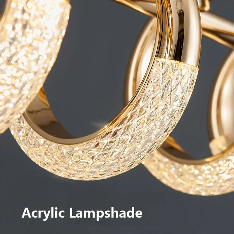 Gold Acrylic Circle Ring LED Pendant Chandelier