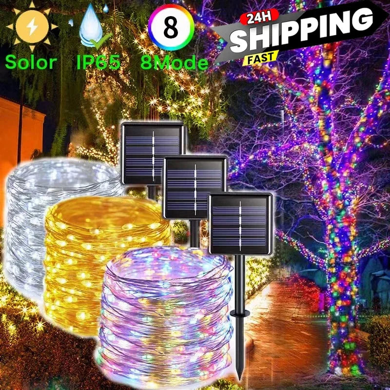 Solar LED Fairy Light String for Outdoor Christmas Garland Decoration