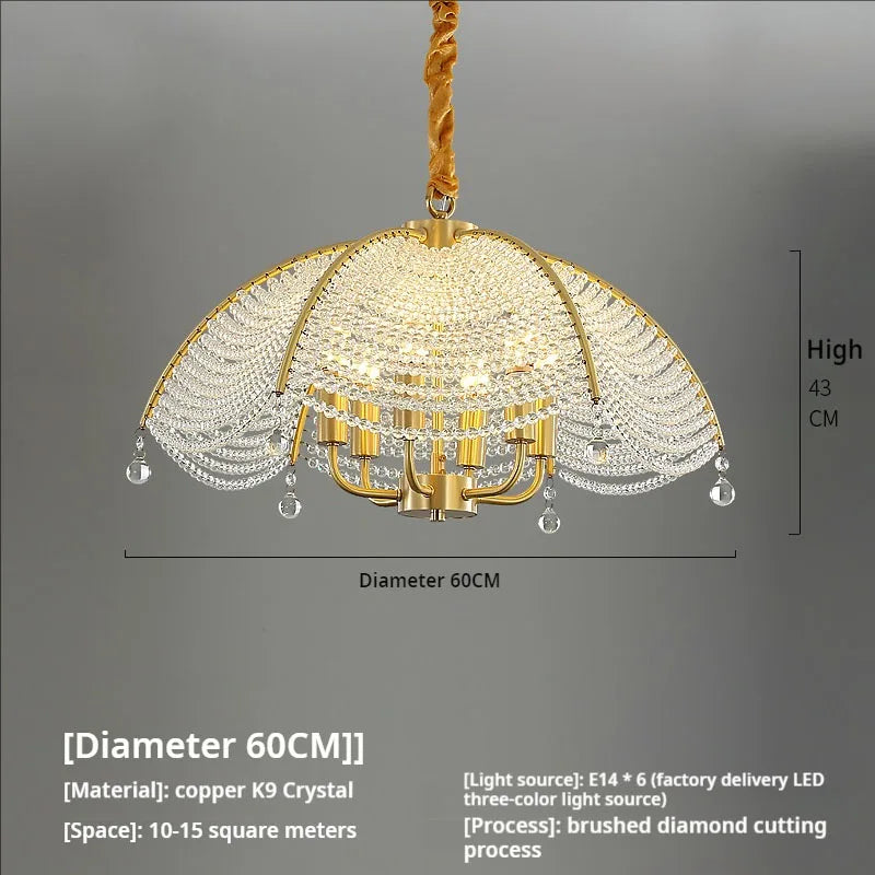 Copper Crystal Chandelier: Luxurious New American French Style Livingroom Lighting