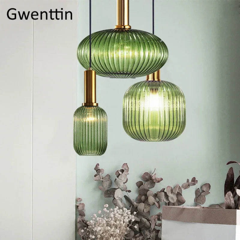 Stained Glass Pendant Lights Nordic Modern Hanging Lamps for Home Decor