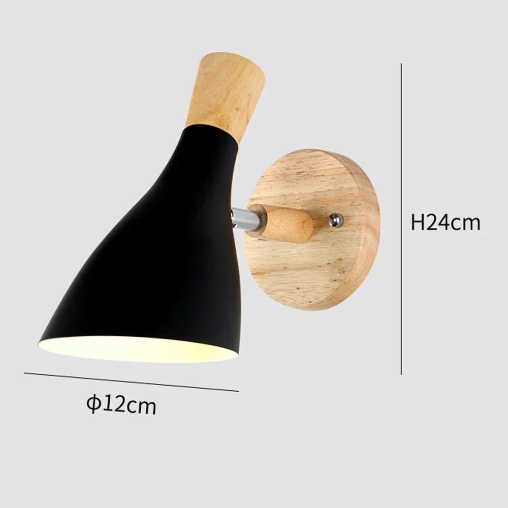 Black Wooden Wall Light Modern E27 LED Sconce Living Room Decor