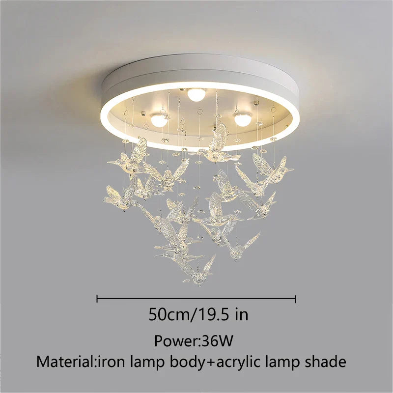 Flying Bird Ceiling Light for Girls Room Decor, White Princess Bedroom Lamp