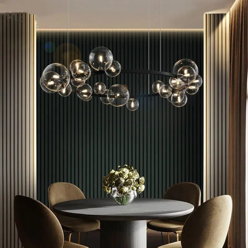 Glass Bubble LED Ceiling Chandelier for Home, Modern Ring Hanging Light Fixtures