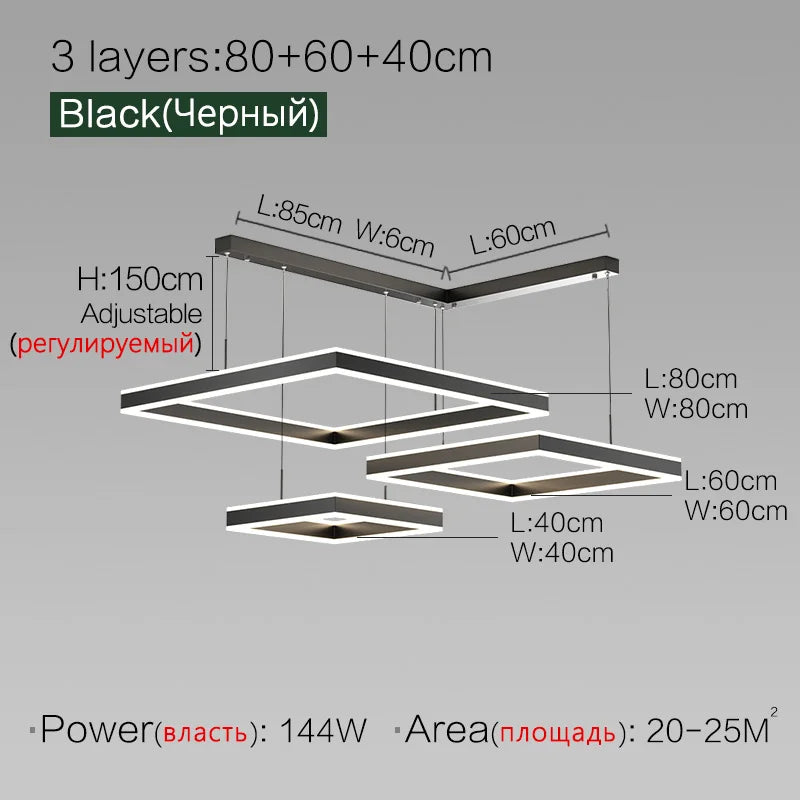 Square Chandelier LED Lamp - Nordic Modern Minimalist Light Luxury Fixture